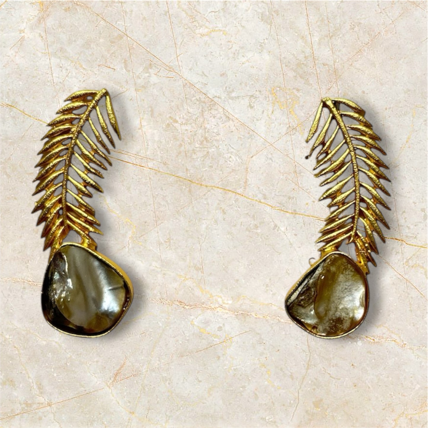 Marble stone feather earring