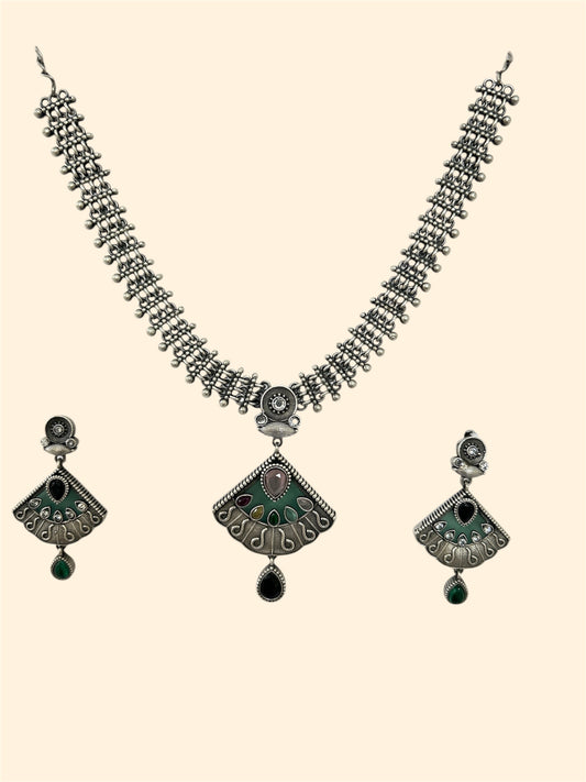 Designer German silver monalisa stone neckless