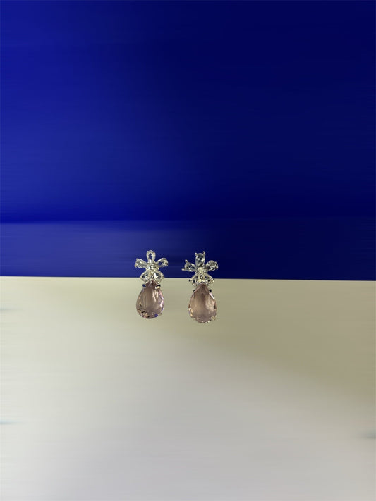 Pink diamond flower earring