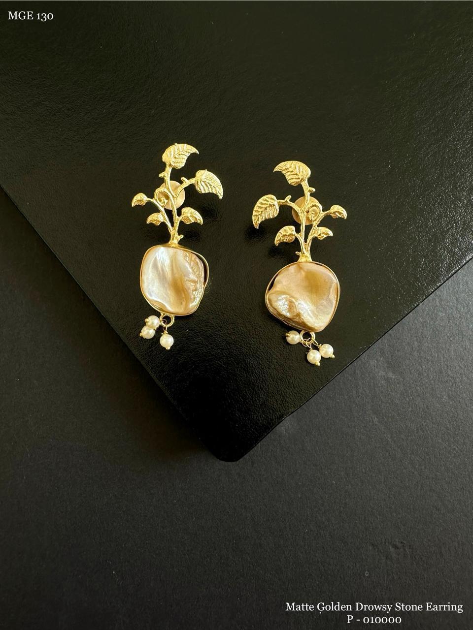 Marble stone with leaves earring