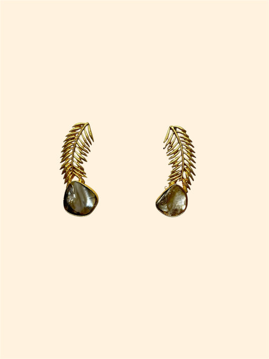 Marble stone feather earring