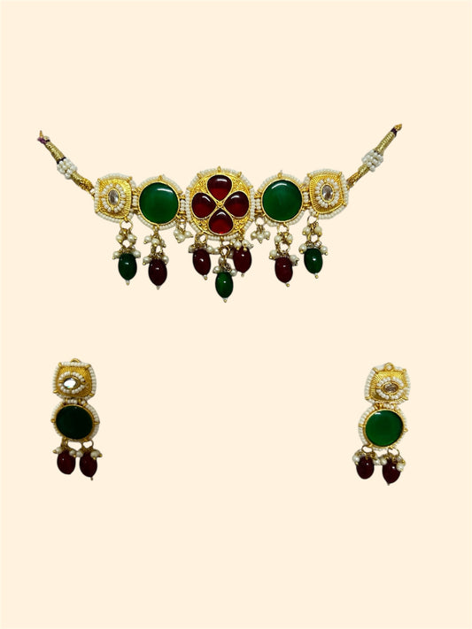 Colourful stone and pearl choker set