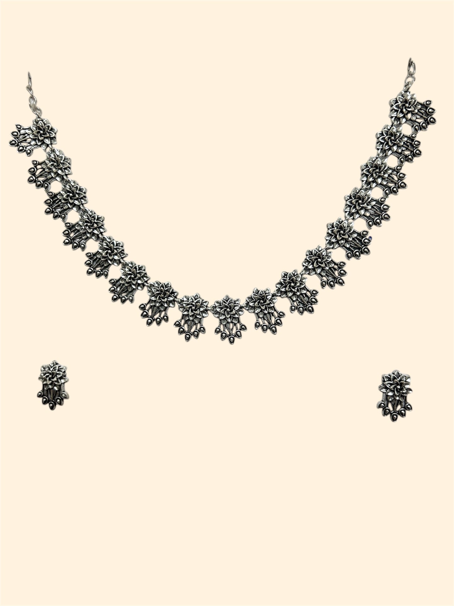 Girls Women Yellow Chimes Ethnic German Silver Necklace Set