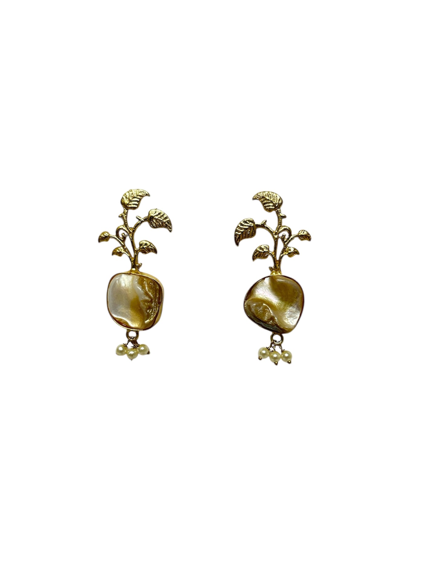 Marble stone with leaves earring