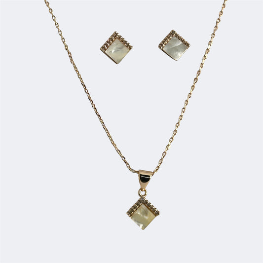 Square stone with diamond earring and neckless