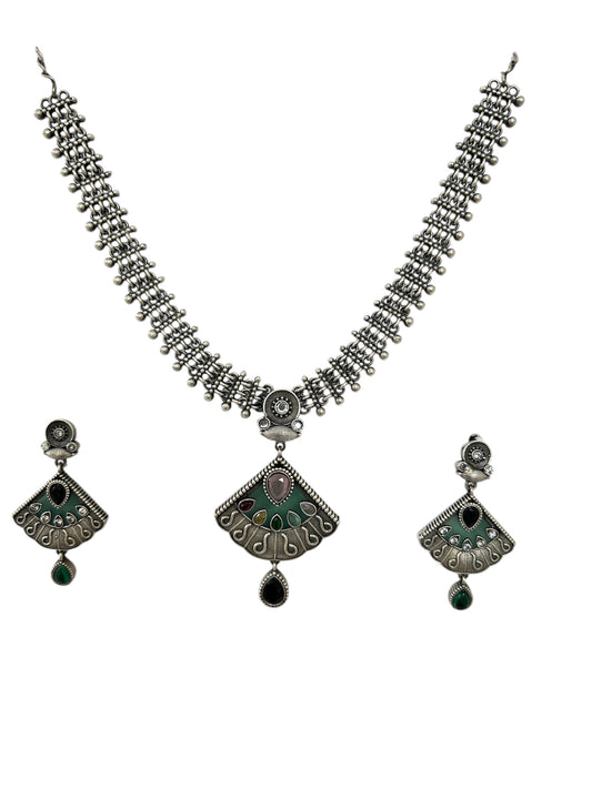 Designer German silver  monalisa stone neckless