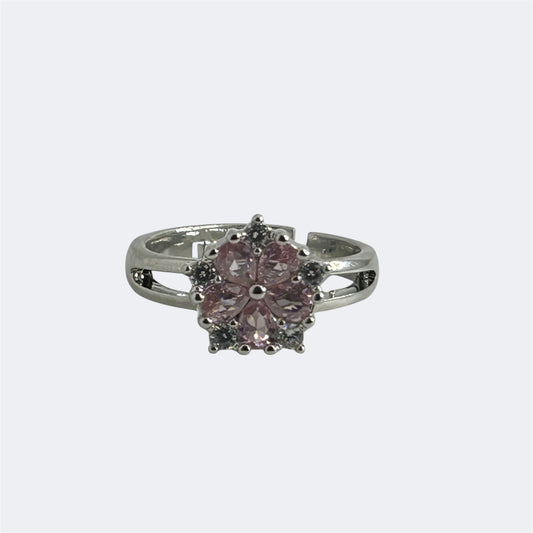 Blossom Dreams Pink Crystal Silver-Plated Ring