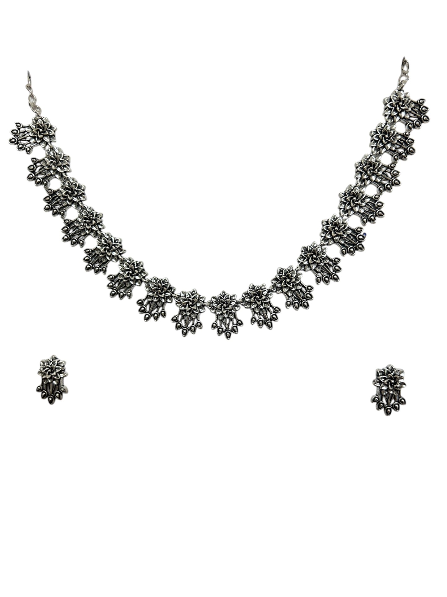 Girls Women Yellow Chimes Ethnic German Silver Necklace Set