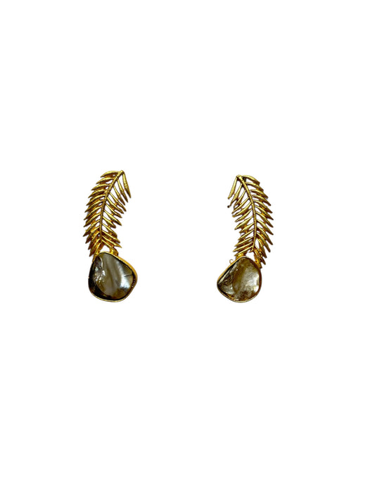 Marble stone feather earring