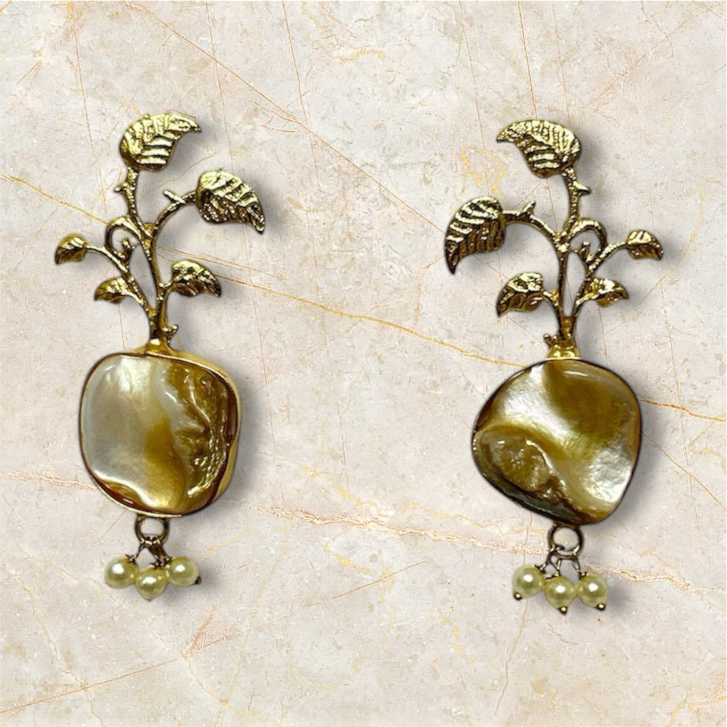 Marble stone with leaves earring